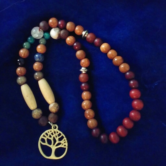 HP💫OOAK Beaded Gemstone Tree of Life Necklace - Picture 3 of 5